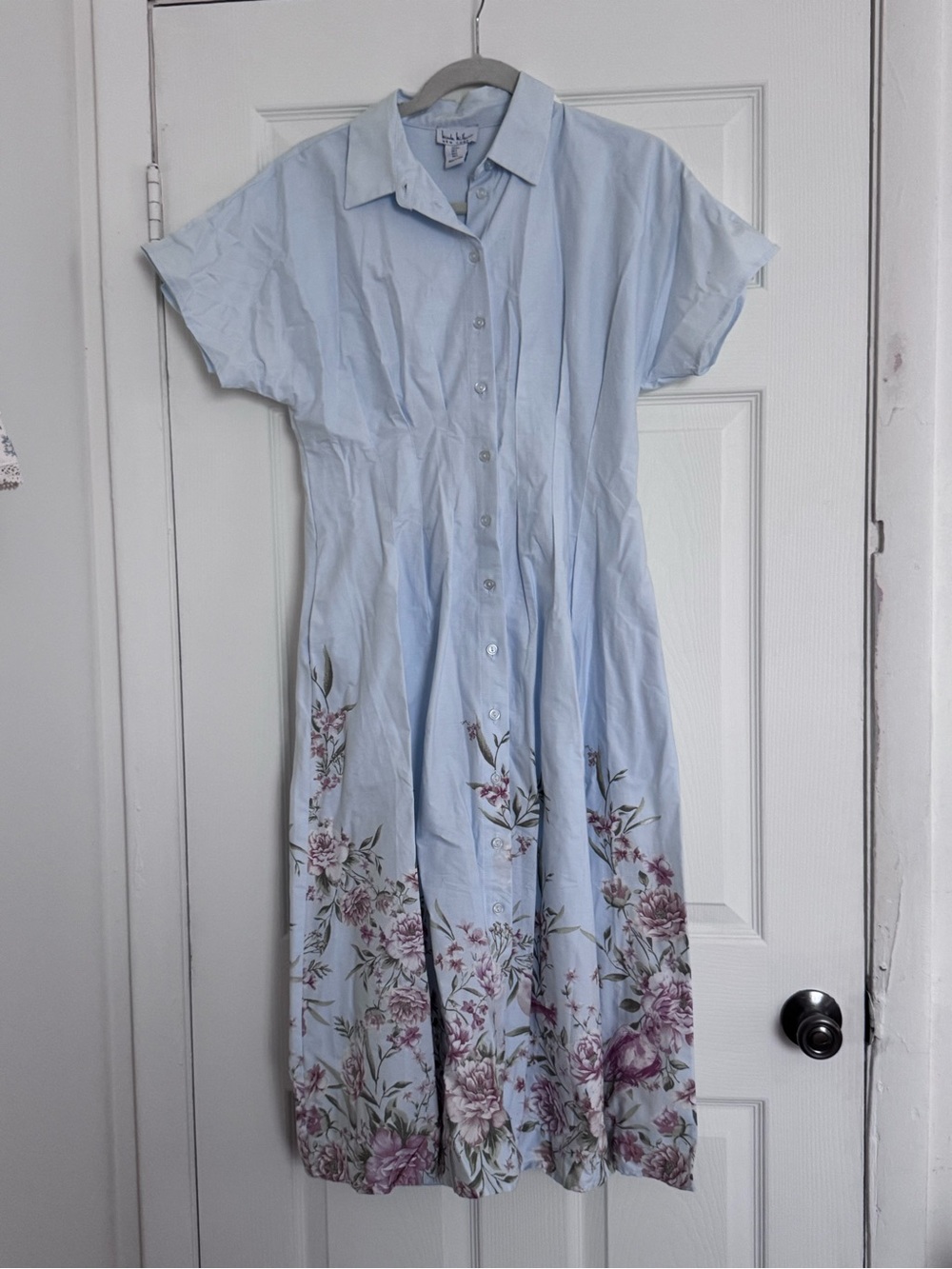 Nicole Miller Light Blue Floral Button-Down Midi Dress